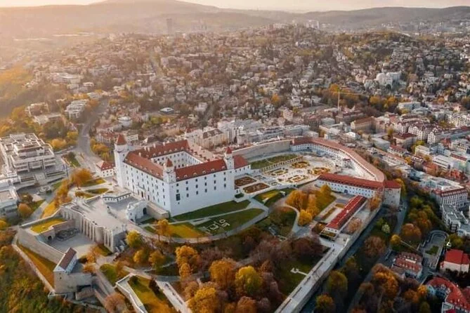 Aerial view of Bratislava Castle and its gardens