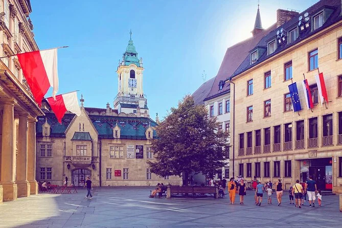 The Old Town Hall tower and the Main Square in Bratislava